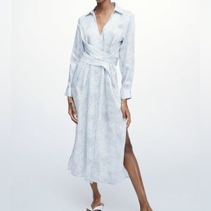 ZARA - satin knotted shirt midi dress